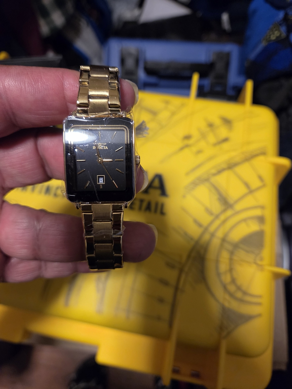 IInvicta Womens Gold and Black Rectangular Bracelet Watch